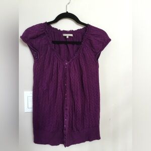 RW&CO. Purple Short-Sleeve Button-Front Knit Top